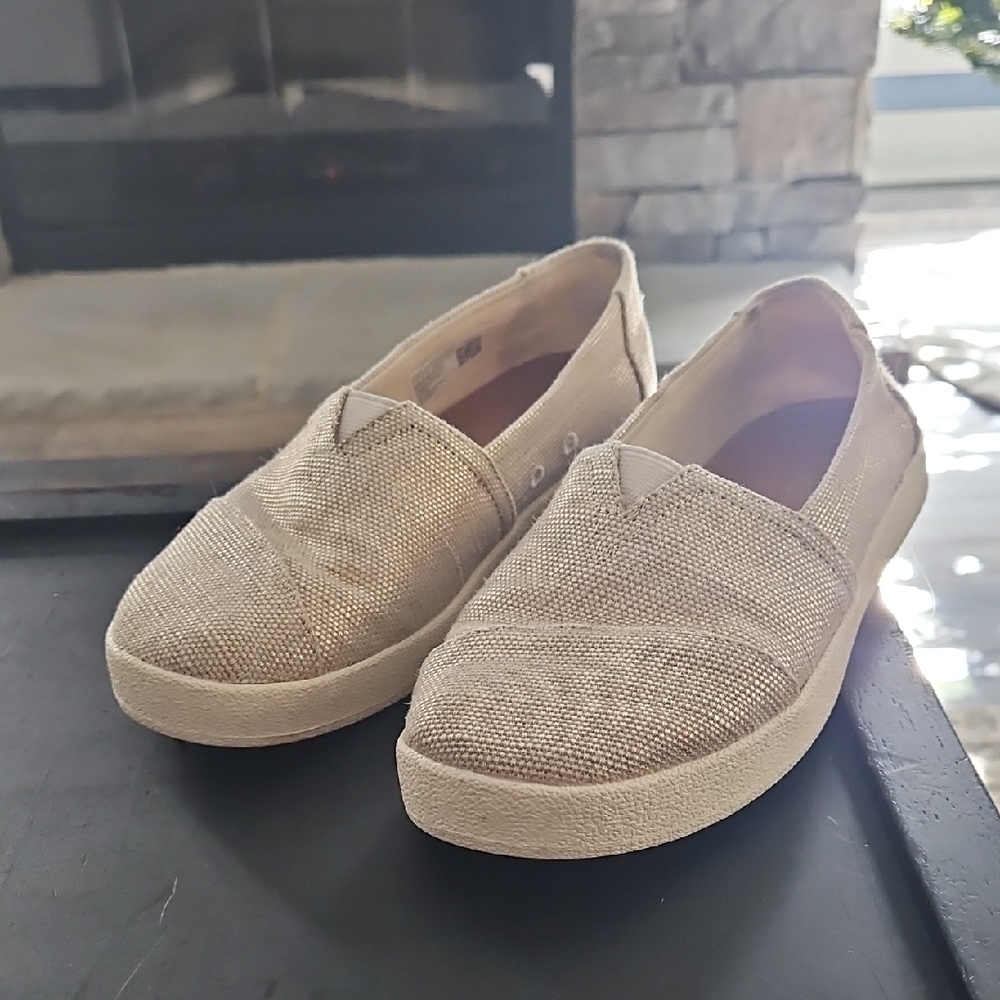 Toms Beige Gold Textured Slip-On Flats